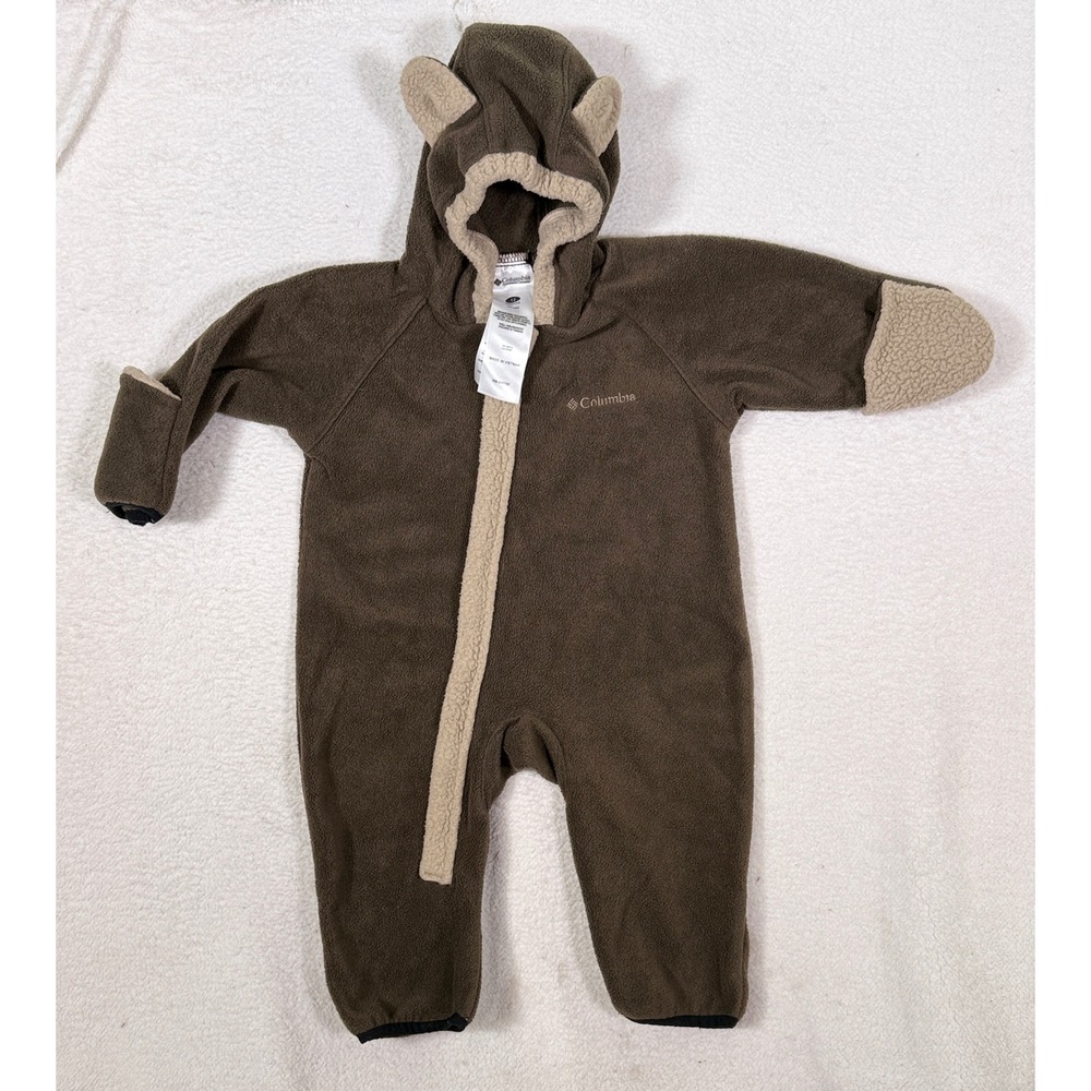 Columbia Infant Fleece Bunting Brown Bear Ear Hooded One Piece Suit 12 Months